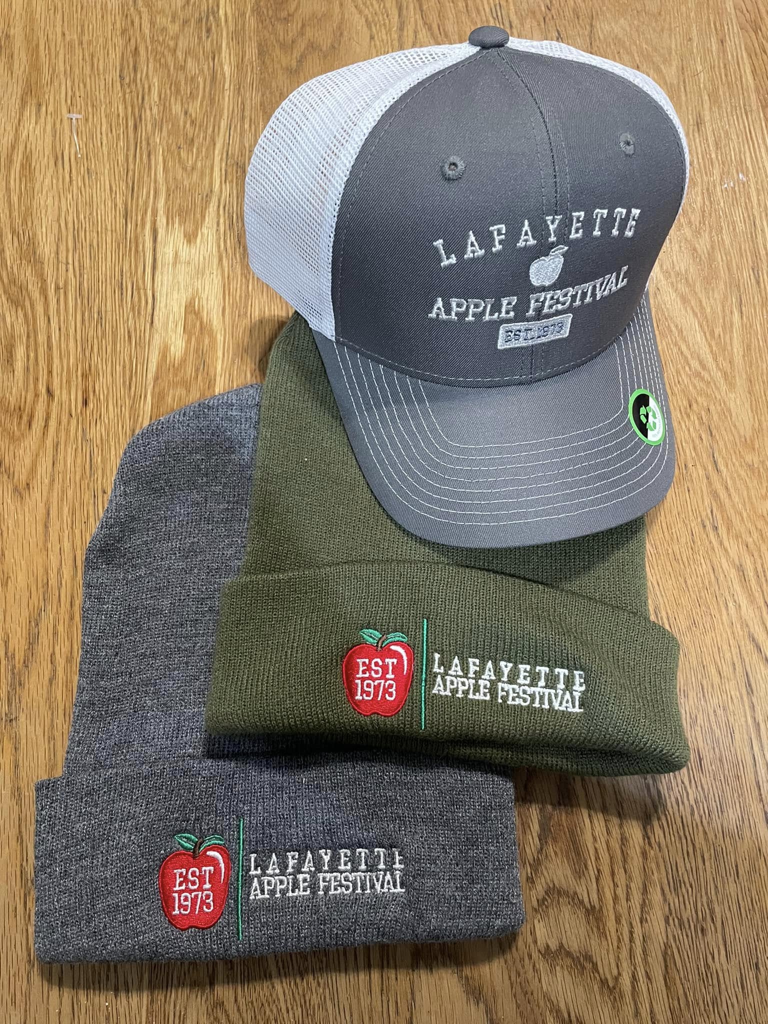 Real Lafayette Apple Festival embroidered hats and knitwear